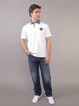 American Eagle - Men White Solid Collar Neck Regular Fit Polo T-Shirt