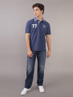 American Eagle - Men Navy Blue Solid Collar Neck Regular Fit Polo T-Shirt