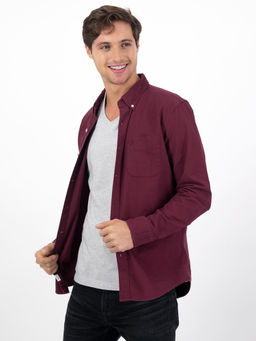 American Eagle - Men Maroon Slim Fit Oxford Button-Up Shirt