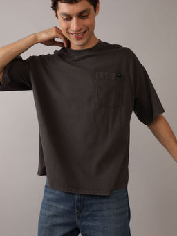 American Eagle - Men Black Heavyweight Oversized Pocket T-Shirt