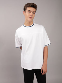 American Eagle - Men White Oversized Ringer Pique T-Shirt