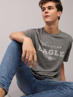 American Eagle - Men Grey Blended Fabric Graphic Printed Crew Neck T-Shirt