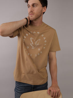 American Eagle - Men Khaki Blended Fabric Graphic Printed Crew Neck T-Shirt