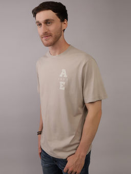 American Eagle - Men Beige Blended Fabric Solid Crew Neck T-Shirt