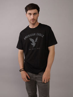 American Eagle - Men Black Blended Fabric Graphic Printed Crew Neck T-Shirt