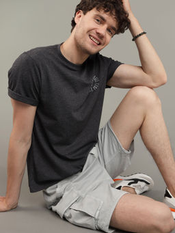 American Eagle - Men Grey Blended Fabric Solid Crew Neck T-Shirt