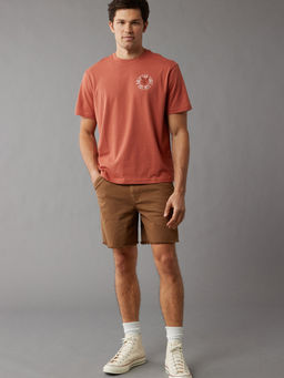 American Eagle - Men Rust Blended Fabric Solid Crew Neck T-Shirt