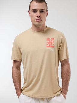 American Eagle - Men Beige Blended Fabric Printed Crew Neck T-Shirt