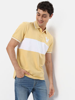 American Eagle - Men Yellow Colorblock Pique Polo T-Shirt
