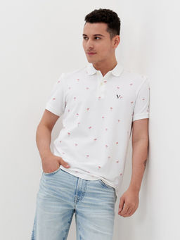 American Eagle - Men White Printed Flex Pique Polo T-Shirt