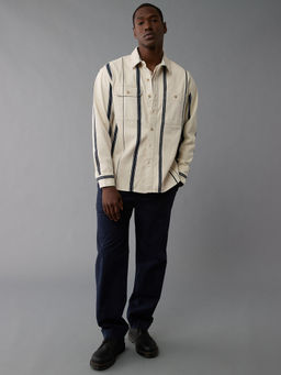 American Eagle - Men Beige Striped Overshirt