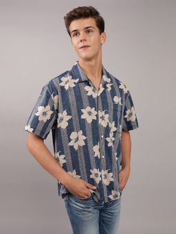 American Eagle - Men Blue Floral Print Pool Side Casual Shirt
