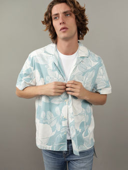 American Eagle - Men Blue Ae Floral Button-Up Poolside Casual Shirt