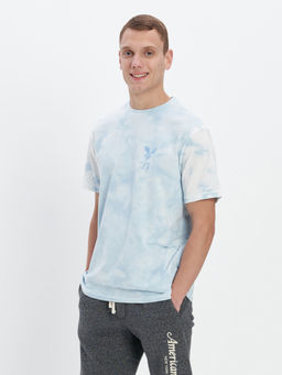 American Eagle - Men Blue Tie-Dye Logo Graphic T-Shirt
