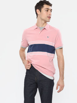 American Eagle - Men Pink Striped Pique Polo T-Shirt