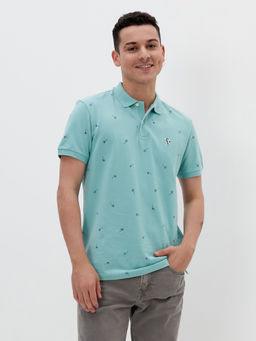 American Eagle - Men Blue Printed Flex Pique Polo T-Shirt