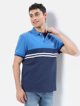 American Eagle - Men Blue Striped Pique Polo T-Shirt