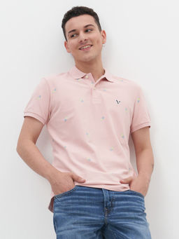 American Eagle - Men Pink Printed Flex Pique Polo T-Shirt