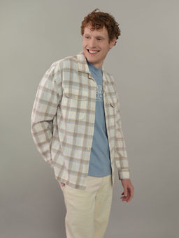 American Eagle - Men Brown Linen-Blend Long-Sleeve Button-Up Shirt