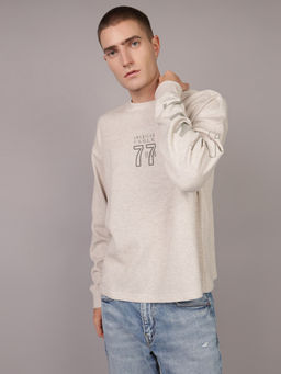American Eagle - White Ae Oversized Long-Sleeve Elevated Logo Textured T-Shirt