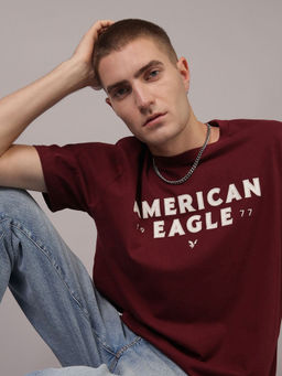 American Eagle - Maroon Ae Elevated Logo Typography T-Shirt
