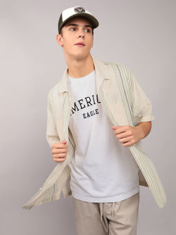 American Eagle - Ae Linen-Blend Striped Button-Up Poolside Casual Shirt