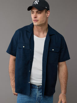 American Eagle - Ae Linen-Blend Button-Up Poolside Casual Shirt
