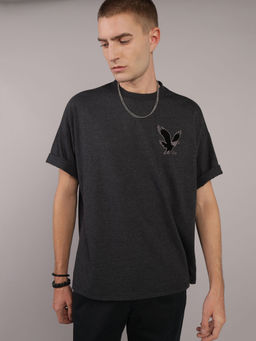 American Eagle - Men Grey Oversized Logo Embroidered T-Shirt