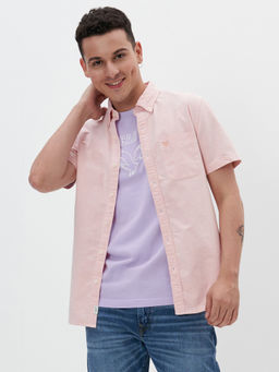 American Eagle - Men Orange Short-Sleeve Everyday Oxford Button-Up Shirt