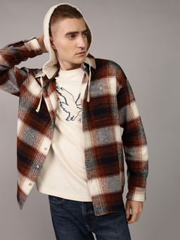 American Eagle - Men Multi Color Flannel Hoodie