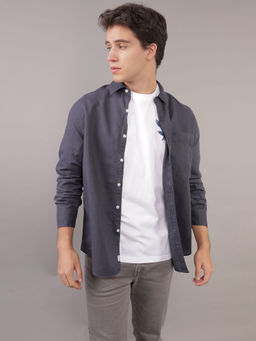 American Eagle - Men Black Linen Button-Up Shirt