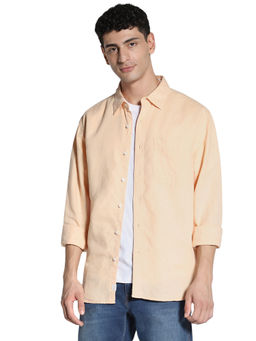 American Eagle - Men Beige Linen Button-Up Shirt