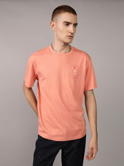 American Eagle - Men Peach Embroidered Logo Graphic T-Shirt