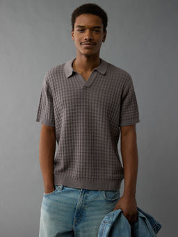 American Eagle - Men Grey Sweater Polo T-Shirt
