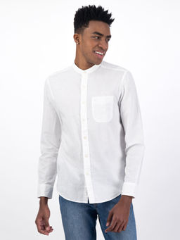 American Eagle - Men White Band Linen Button-Up Shirt