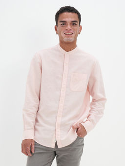 American Eagle - Men Pink Band Linen Button-Up Shirt