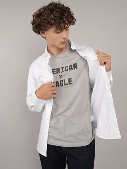 American Eagle - Men White Slim Fit Solid Oxford Button-Up Shirt