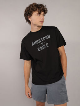 American Eagle - Men Black Logo Print T-shirt