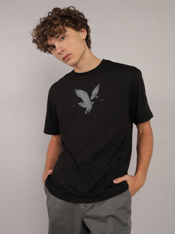 American Eagle - Men Black Logo Print T-shirt