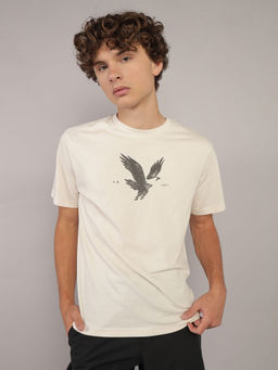 American Eagle - Men White Logo Print T-shirt