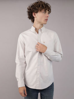 American Eagle - Men Light Grey Full Sleeves Solid Shirt