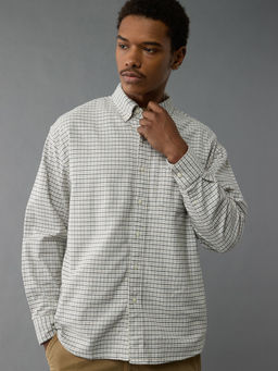 American Eagle - Men White Checks Full Sleeves Shirt