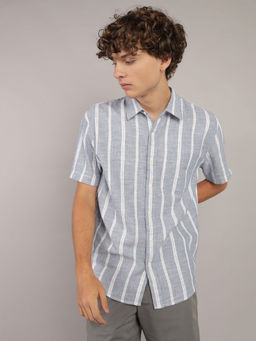 American Eagle - Men Blue Stripes Button-Up Shirt