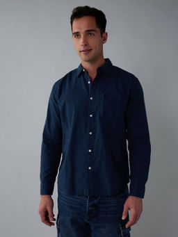 American Eagle - Men Navy Blue Full Sleeves Solid Shirt