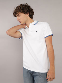 American Eagle - Men White Tipped Flex Pique Polo T-shirt