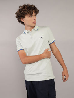 American Eagle - Men Blue Tipped Flex Pique Polo T-shirt