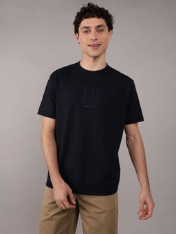 American Eagle - Men Navy Blue Logo Graphic T-shirt