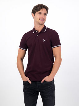 American Eagle - Men Burgundy Slim Fit Tipped Flex Pique Polo T-shirt