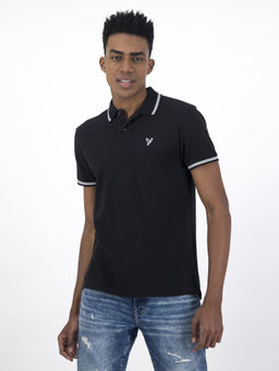 American Eagle - Men Black Slim Fit Tipped Flex Pique Polo T-shirt