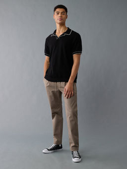 American Eagle - Men Black Tipped Johnny Collar Polo T-shirt